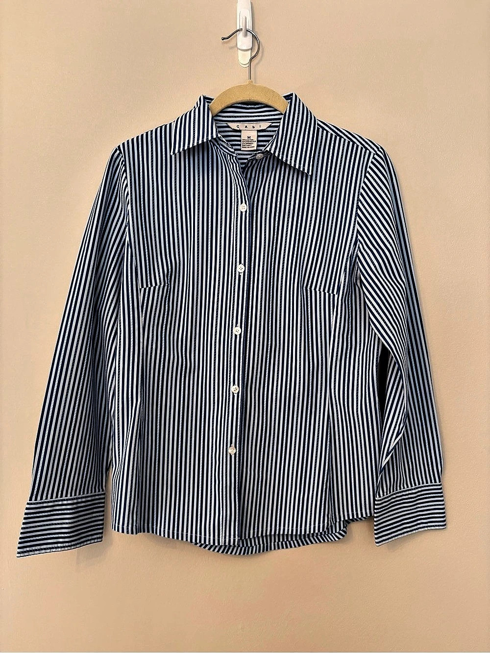 CAbi Striped Long Sleeve Button Down Shirt in Blue & White Womens Size Medium